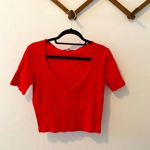 Zara Red Slightly Cropped T-shirt